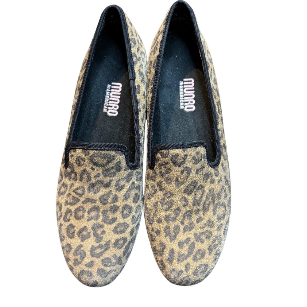 Munro Shoes Women Size 8N Brown Suede Leopard Print Loafer Flats Slip On Comfort